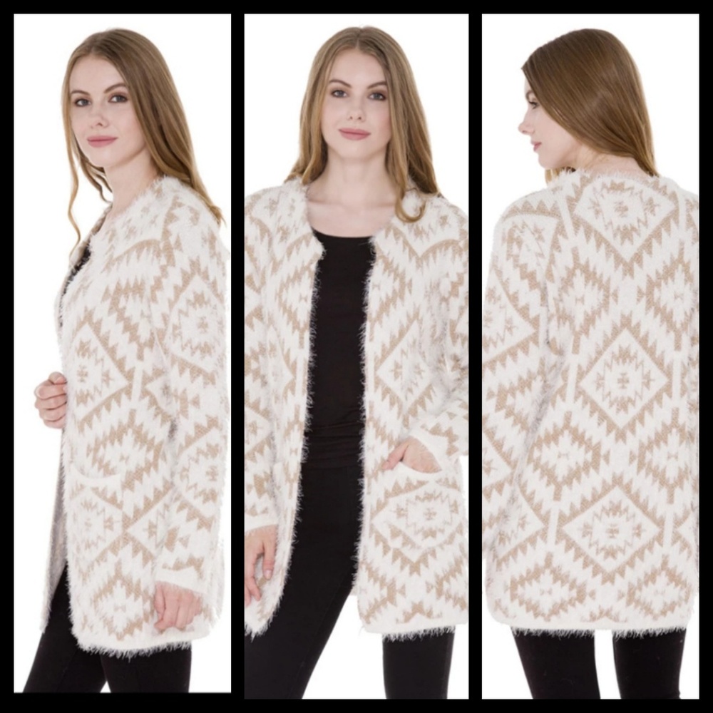 Diamond Print Fuzzy Cardigan